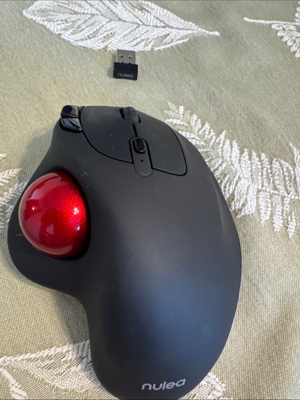 Nulea Wireless Ergonomic Trackball Mouse in Black with Red Ball